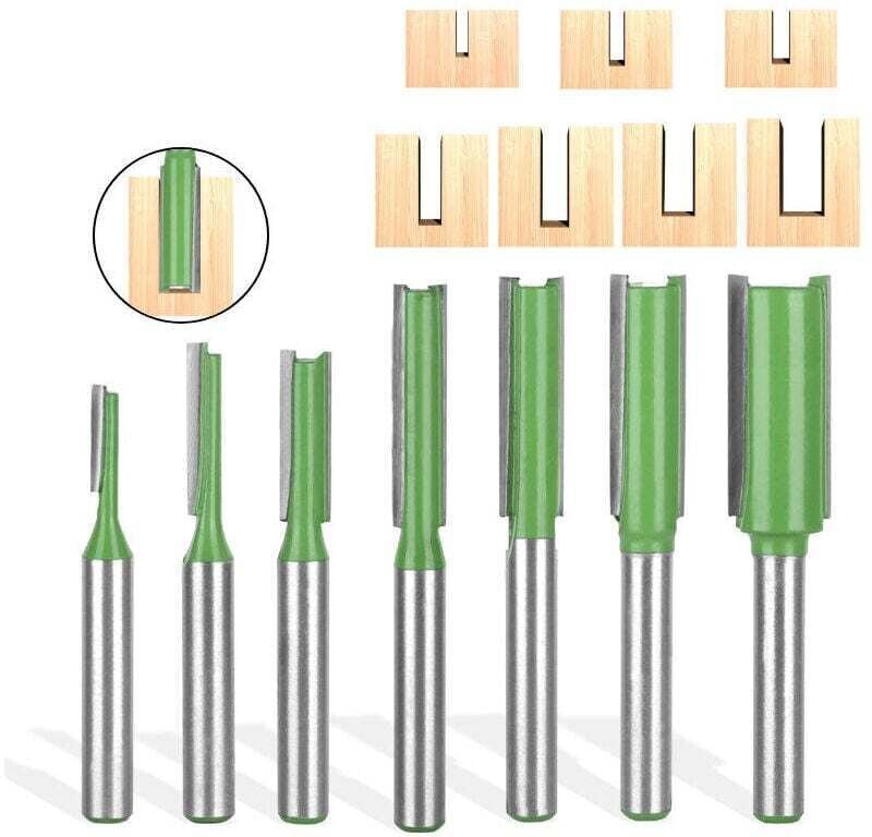 7-teiliger gerader Fräser, einzelner Doppelnut-Holzbearbeitungs-gerader Fräser, 6-mm-Fräser, für Holz-Wolframkarbid-Holz...