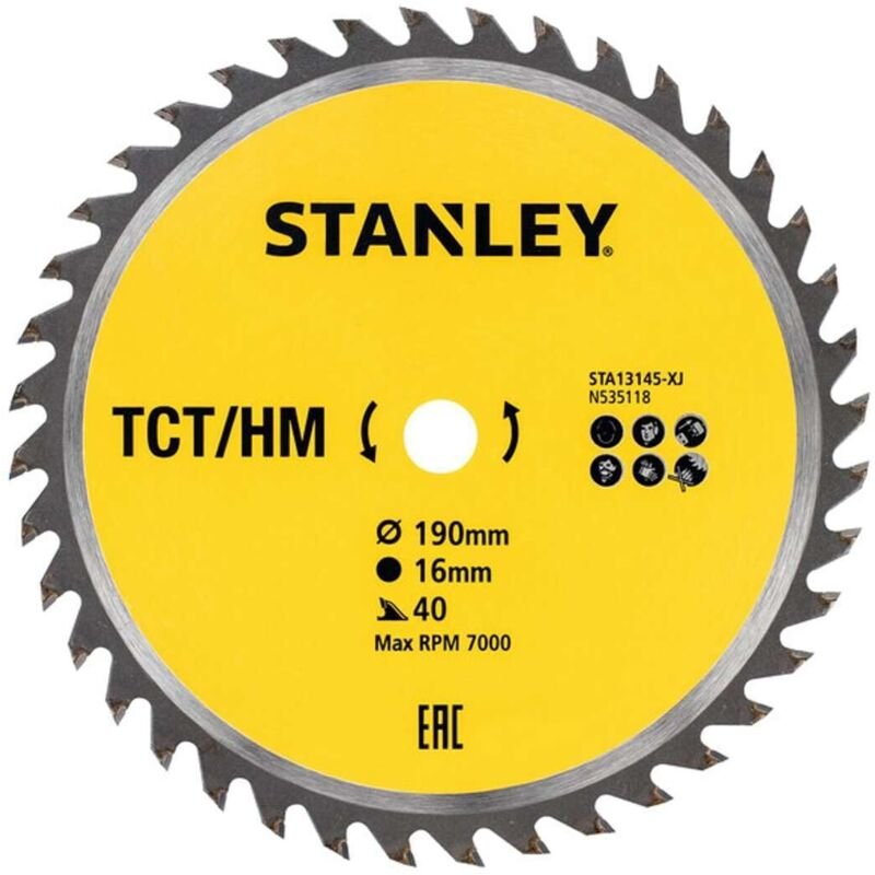 Stanley - Zubehör Sta13145- xj Tct Klinge, diam 190 x 16 mm 40 Positive Zähne Atb