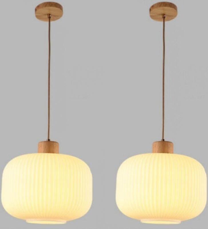 E27 Modern Pendelleuchte Höhenverstellbar Hängelampe Glas Holz Deckenleuchte Lampenschirm Ø25CM 2 Stücke