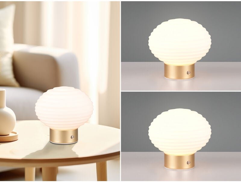 Meinewunschleuchte - 2er set Retro Akku Tischleuchten mit Glas Lampenschirm Weiß, Höhe 14cm