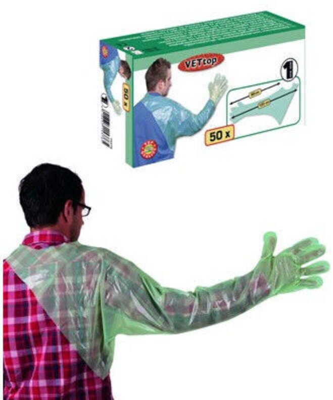 Einweg-Veterinärhandschuhe mit Schulterschutz (Packung mit 50 Stück)