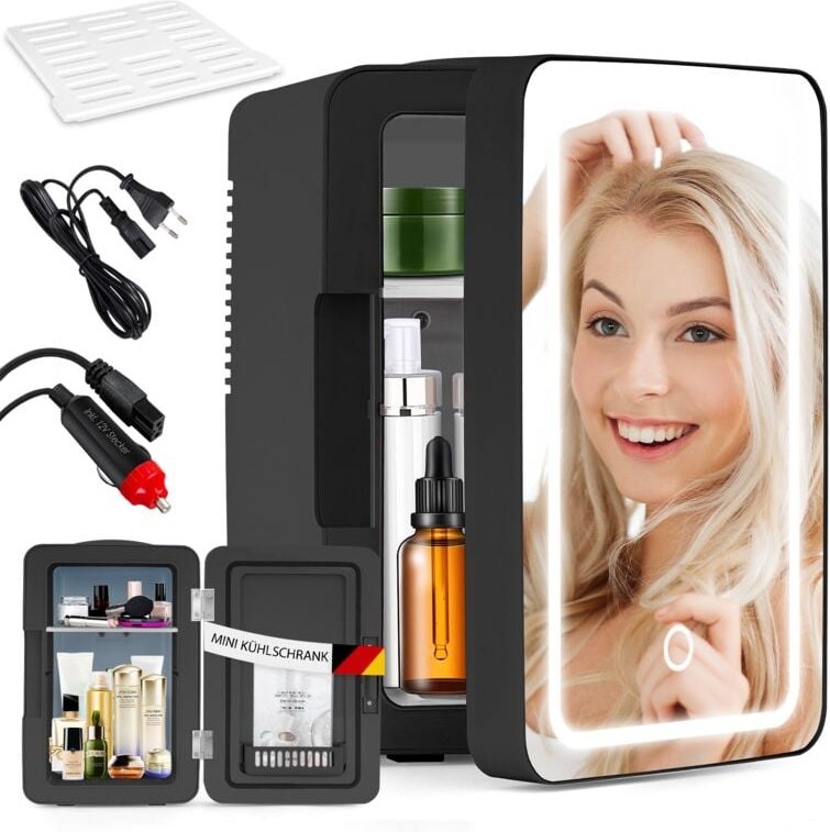Mini Kühlschrank Fridge 6L - Kühlschränke Klein 12V 230V Läuft Leise mit Spiegel&LED-Beleuchtung - Skincare Kühlschrank ...
