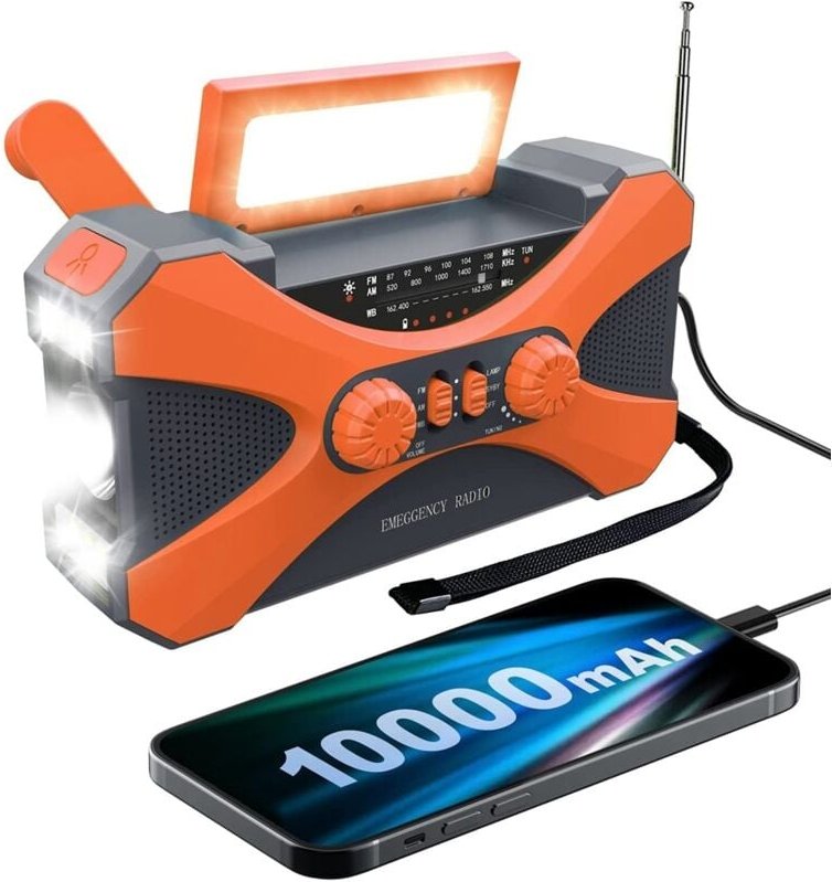 10000 MAh Notfall Radio, Solar Hand Kurbel Tragbares Radio mit Telefon LadegeräT, LED Taschenlampe Orange