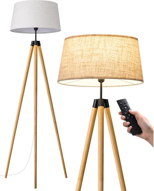 EDISHINE Stehlampe Wohnzimmer Dimmbar, 4 Modi, E27 Fassung, 2700K LED-Glühbirne, Stehleuchte Boho mit Stativ aus Holz, V...