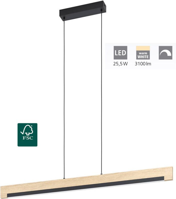 Eglo - led Pendelleuchte Camacho schwarz-braun 110 x 6 cm warmweiß,dimmbar Deckenlampen & Kronleuchter