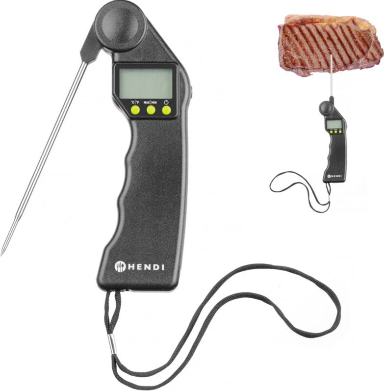 Hendi - Digitales Thermometer mit klappbarer Sonde, Schwarz, 160x55x(H)20mm