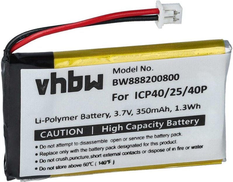 Vhbw - Akku Ersatz für Sena ICP40/25/40P für Wireless Headset Kopfhörer (350 mAh, 3,7 v, Li-Polymer)
