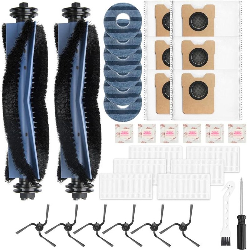 34 Stück Zubehörset für Eufy Omni C10 Roboter Staubsauger Zubehör, 2Hauptbürste,6Staubbeutel 6Wischtücher,6Seitenbürsten...