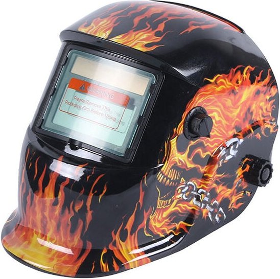 Schweißhelm Totenkopf Variabler Fokus Dunkel mit LCD-Filter Selbstmontage für arc tig mig Grind Schweißer