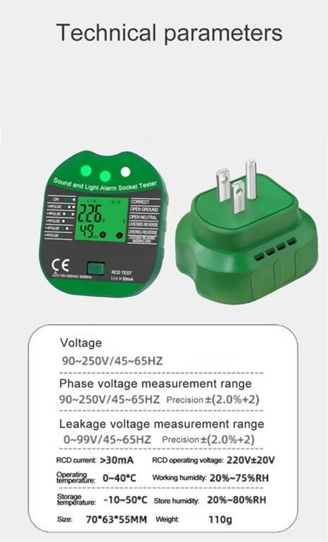 Tlily - Steckdosentester Pro Spannung rcd Leckagetest Smart Detector us Stecker a