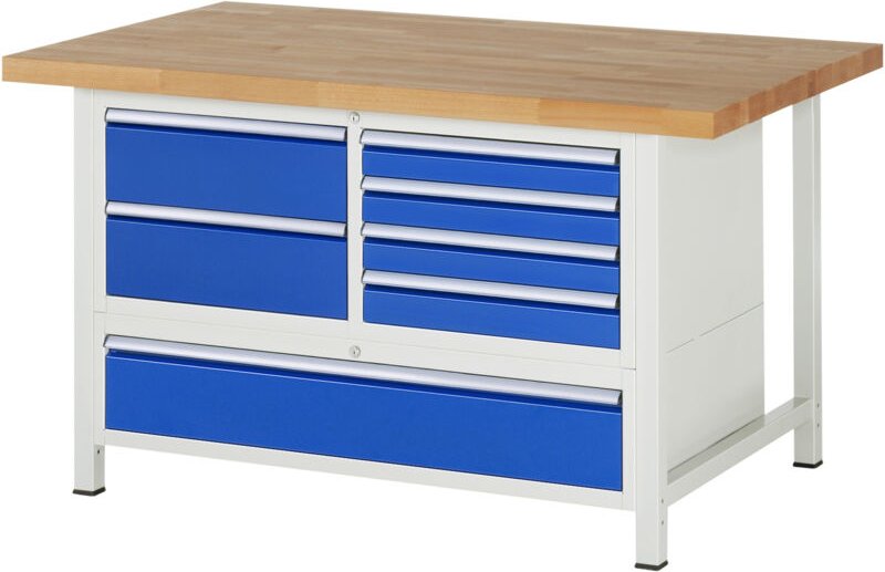 Werkbank höhenverstellbar 8931A2, B1500xT900xH840-1040mm, 7x Schublade-TA - RAU