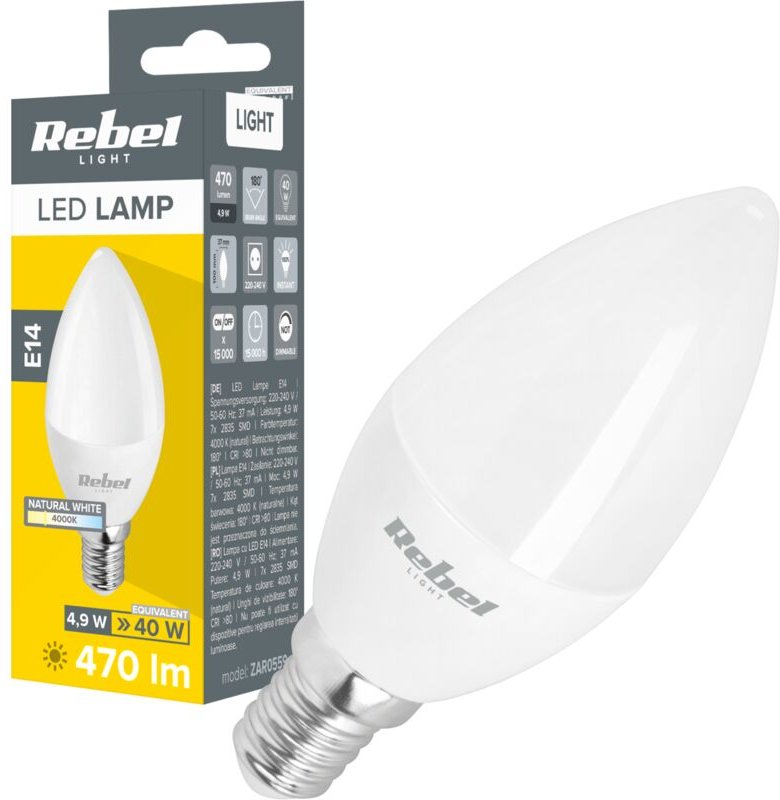 LED-Lampe, 5 W, Kerzenform, 4000 K, 230 V, Rebel