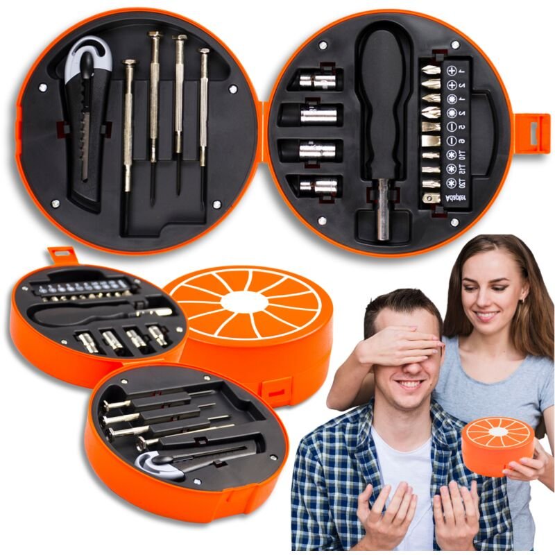 Werkzeugset orange Koffer Bits Steckdosen Geburtstag Vatertag Papa