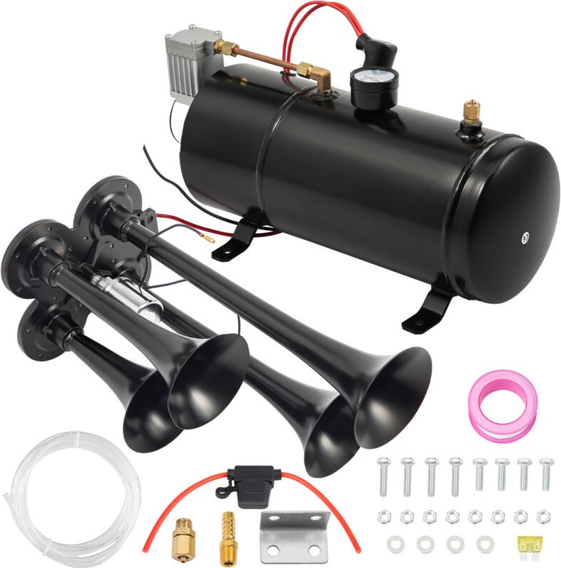 Mophorn 4 Trompeten Zug Air Horn Kit 12V 150PSI Kompressor 4 Hörner 3L Tank Super laut für LKW Auto Boot (4 Trompeten) -...