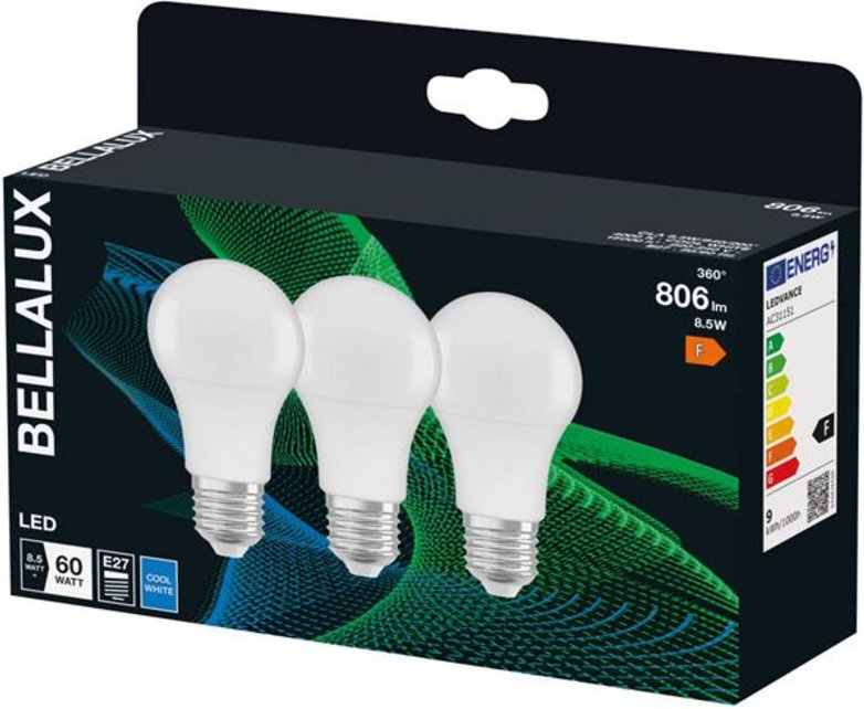 Thumbnail - Standard-LED-Glühbirne E27, 8,5W, kaltweiß, 3er-Pack.
