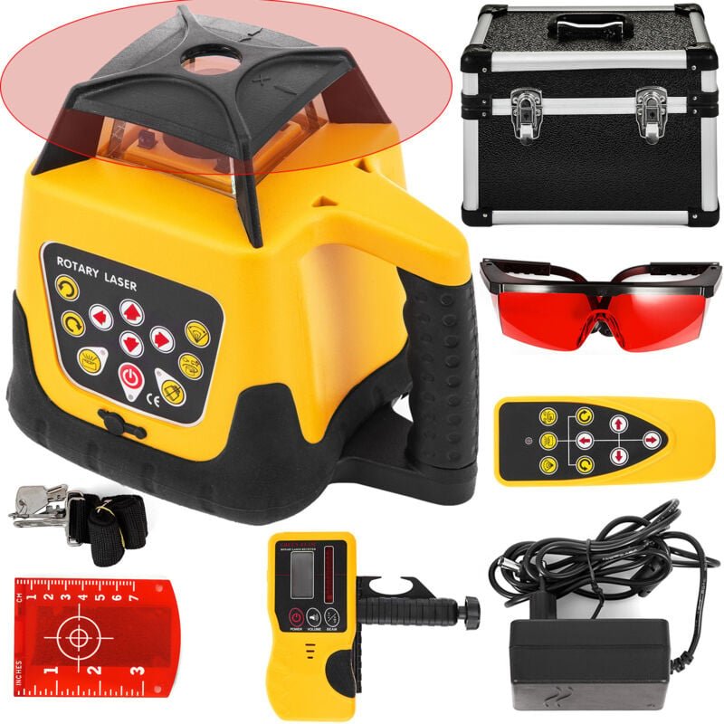 Thumbnail - Rotary Laser Level Kit Red Beam 500M Reichweite Digital Self-Leveling mit Fernbedienung Empfänger Tragetasche - Mophorn