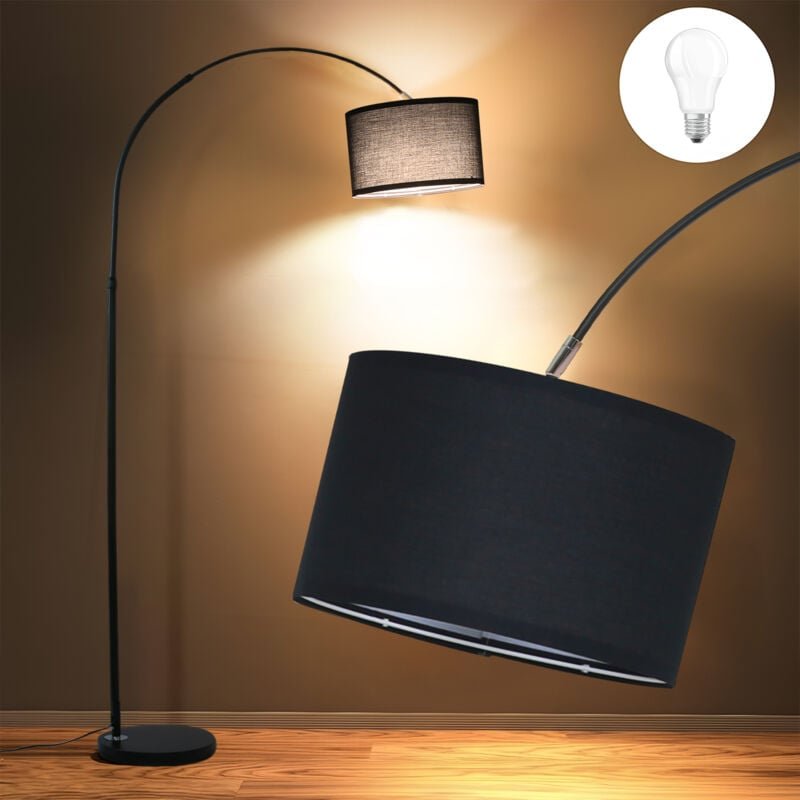 Thumbnail - Stehlampe Dekorative Bogenlampe led E27 9W 3000K, Bogenleuchte Ø33CM Stoffschirm Leinen Schwarz, Stehleuchte für Wohnzim...