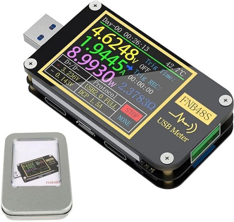 FNB48 PD USB-Spannungsprüfer – USB 3.0 Voltmeter – 4–24 V 6,5 A Gleichspannungs- und Stromprüfer – USB-C-Multimeter – PP...
