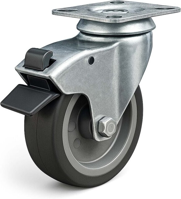 Wiltec Lenkrolle 75mm mit Kunststoffrad, Bremse und Anbauplatte Transportrolle bis 75kg leiser Lauf Möbelrolle Laufrolle...