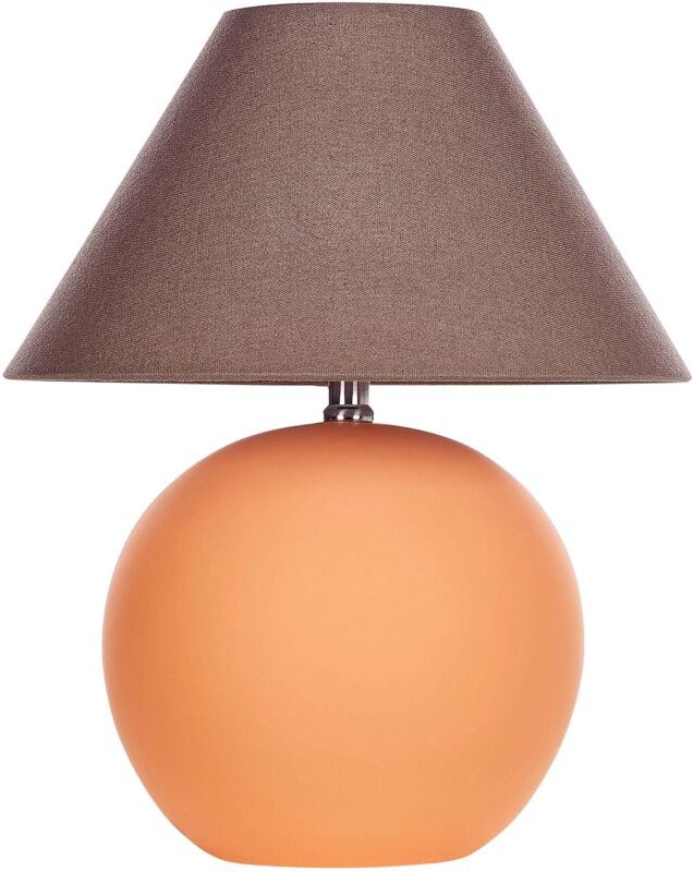 Tischlampe Orange Keramiksockel Leinenschirm 41 cm Textiltrommel Nachttisch Wohnzimmer Schlafzimmer Beleuchtung Traditio...