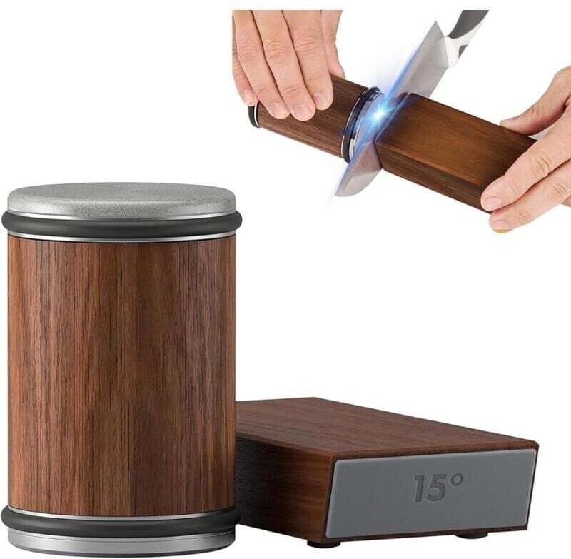 Rollenmesserschärfer für Küchenmesser mit industriellem Diamantschärfer (15 und 20 Grad, braun) – 1 Stück