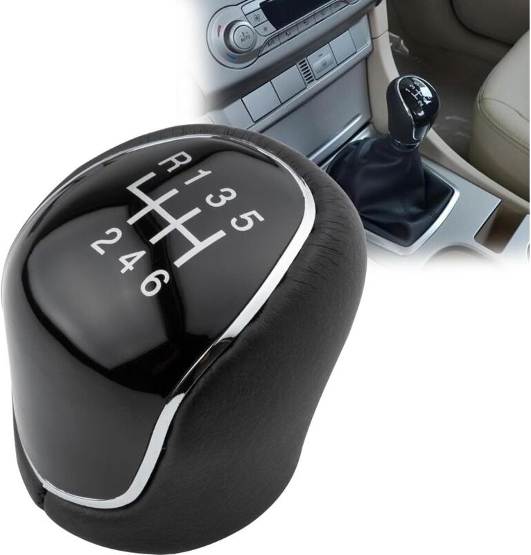 Schwarzer Schaltknauf für 6-Gang-Schaltgetriebe, Schaltknauf mit PU-Ledergriff, kompatibel mit Schaltgetrieben, Ersatzte...