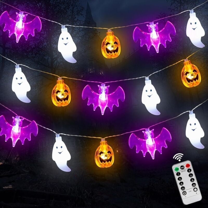 Thumbnail - Halloween Lichterkette, 4.5M 30 led Halloween Deko Lichterkette Kürbis Fledermaus Geist Deko Licht Batteriebetriebene Li...
