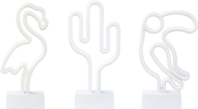 Led Neon Licht Dekofigur 3er Set Mehrfarbig Flamingo Papagei Kaktus Deko Batteriebetrieben für Wohnzimmer Schlafzimmer B...