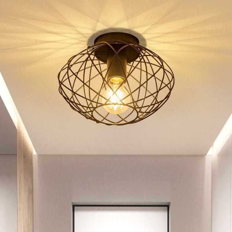 Deckenleuchte Retro Flurlampe Vintage Schwarz - Deckenlampe Industrial E27 1 Flammig Retro Metall Lampenschirm Runde Küc...