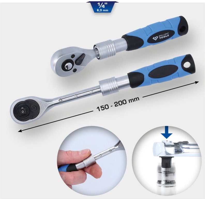 Brilliant Tools - 1/4' Teleskop-Umschaltknarre (150 - 200 mm)
