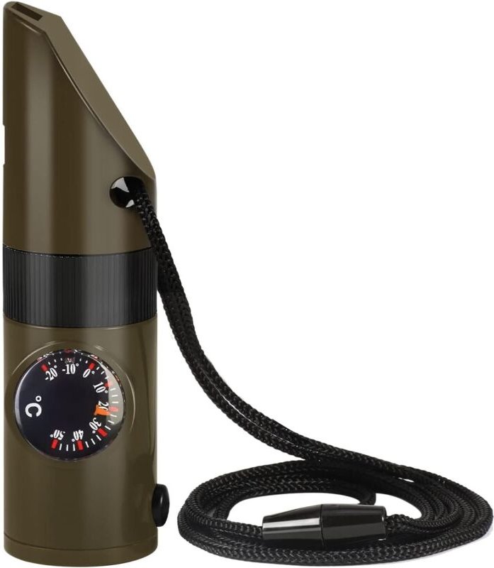 Berlebenspfeife, 7-in-1-Notfallpfeife, Notfallpfeife für den Außenbereich, Kompass, Thermometer, Taschenlampe, Lupe mit ...