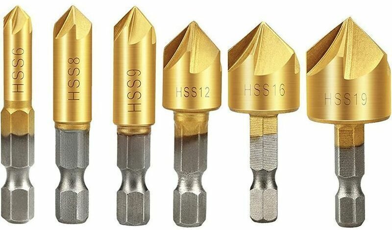 6-teiliges Set Holzfräser, 90°-HSS-Kegelfräser, Hartmetall-Fasenfräser, 6 mm, 8 mm, 9 mm, 12 mm, 16 mm, 19 mm...