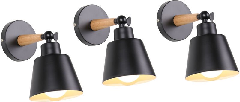 3x Wandleuchte Holz, Moderne Wandlampe Innen mit Metall Lampenschirm, Wandstrahler Art Licht Decor für Wohnzimmer Schlaf...