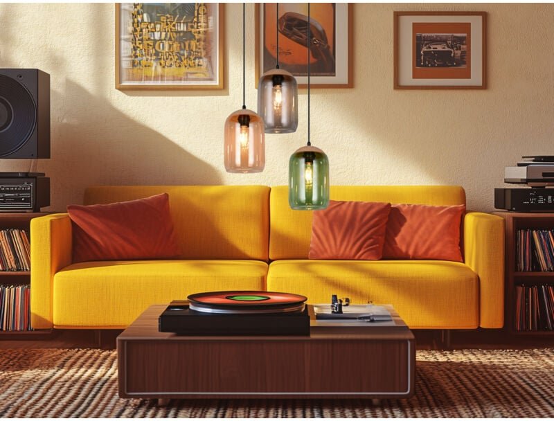 Suspension Trio Lighting cork 3xe27 max 10w green amber und smoke - 364630317