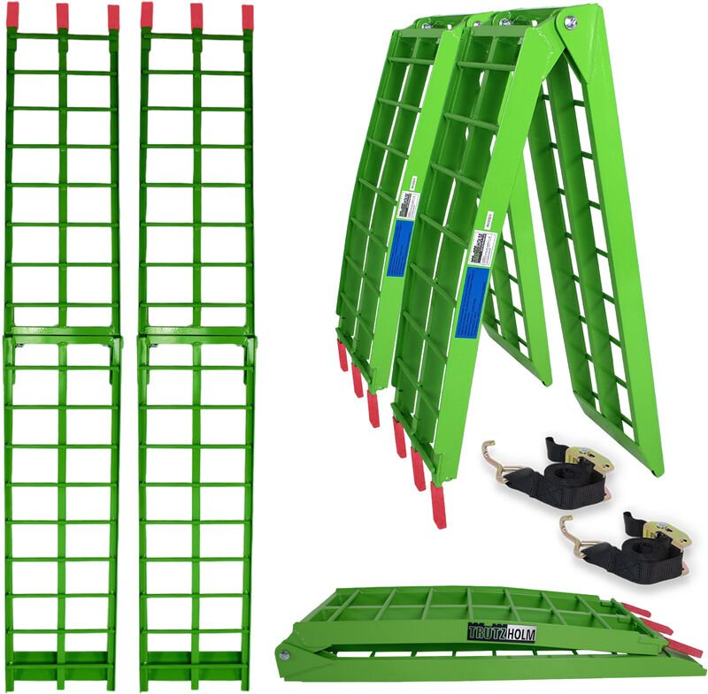 Thumbnail - Baumarktplus - trutzholm 2 x Auffahrrampe klappbar 180 cm Traglast 680 kg Alu grün geriffelte Einzelstäbe Verladerampe