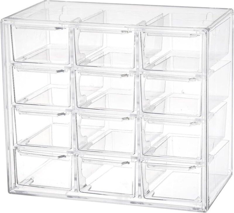 Set aus 12 stapelbaren, transparenten Schubladen zur Aufbewahrung von Schmuck, Perlen, Werkzeugen oder Make-up, zur Verw...