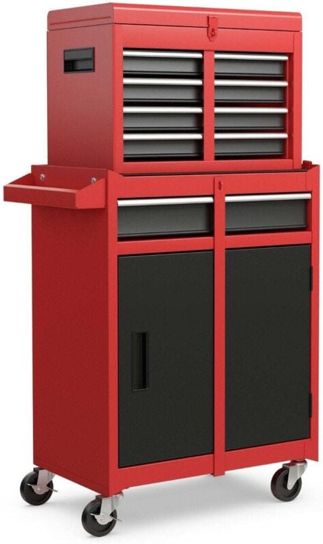 Northix - 2 in 1 werkstattwagen mit koffer 8 facher haken verstellbarem regal 100 kg tragkraft