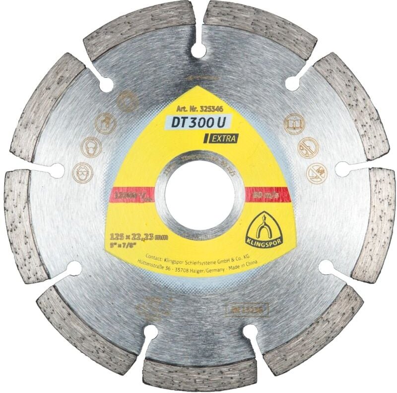 Klingspor - dt 300 u Diamanttrennscheiben, 115 x 1,6 x 22,23 mm 8 Segmente 37,3 x 1,6 x 7 mm, Standardverzahnung