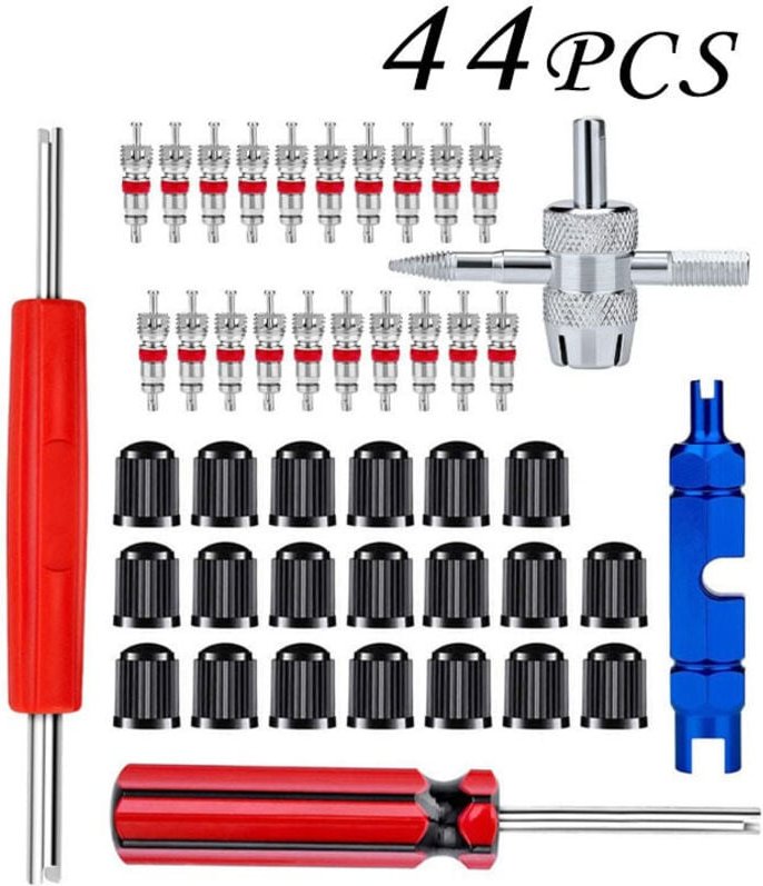 Reparaturwerkzeugsatz für Autoreifenventile, 4-Wege-Ventilwerkzeug mit Ventilkernen, Reifenventilkappen, Werkzeug zum En...