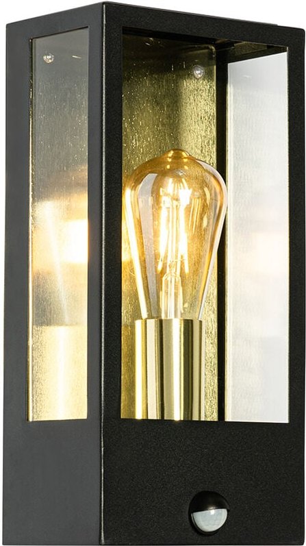 Außenwandleuchte schwarz mit Gold und Bewegungsmelder - Rotterdam