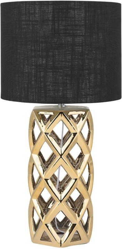 Tischlampe Gold Keramik 71 cm Stoffschirm Trommelform Schwarz Vasenform Geometriches Design Kabel mit Schalter Moderner ...