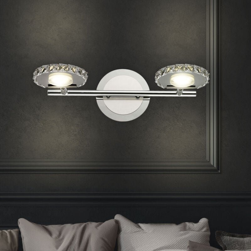 Esto - Wandleuchte led Wandlampe Wohnzimmer Innenleuchte mit verstellbaren Spots, Chrom Kristallglas, 2x 4W, 2x 320 lm 4...