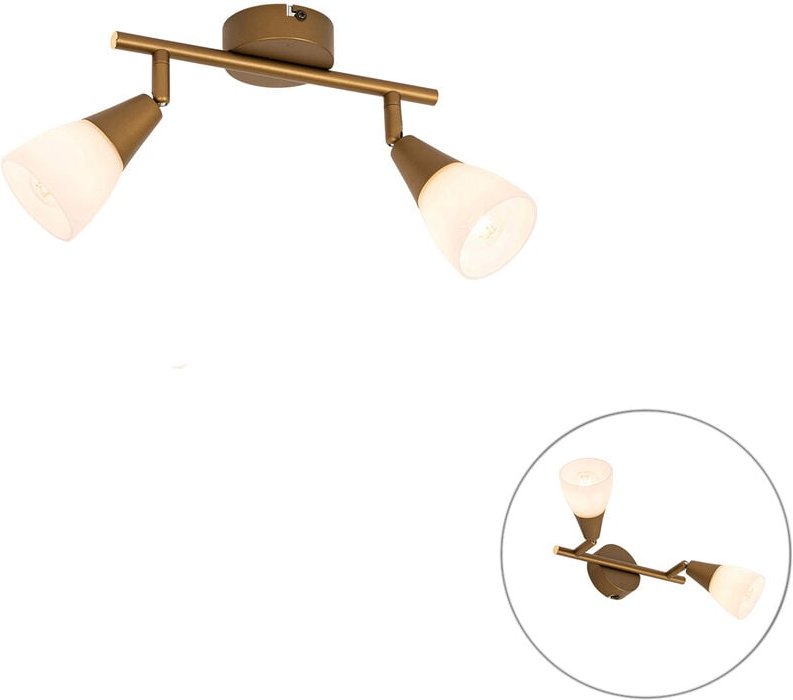 Klassischer Deckenstrahler Gold mit Milchglas 2-flammig - Madi