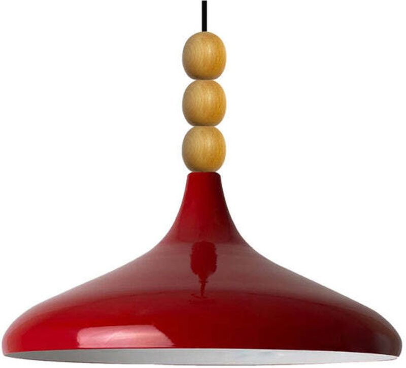 Schlichte Rot Pendelleuchte mit Drei Perlen und Holzkopf – Vintage-Kronleuchter E27 Ø35 cm für Wohnzimmer, Schlafzimmer ...