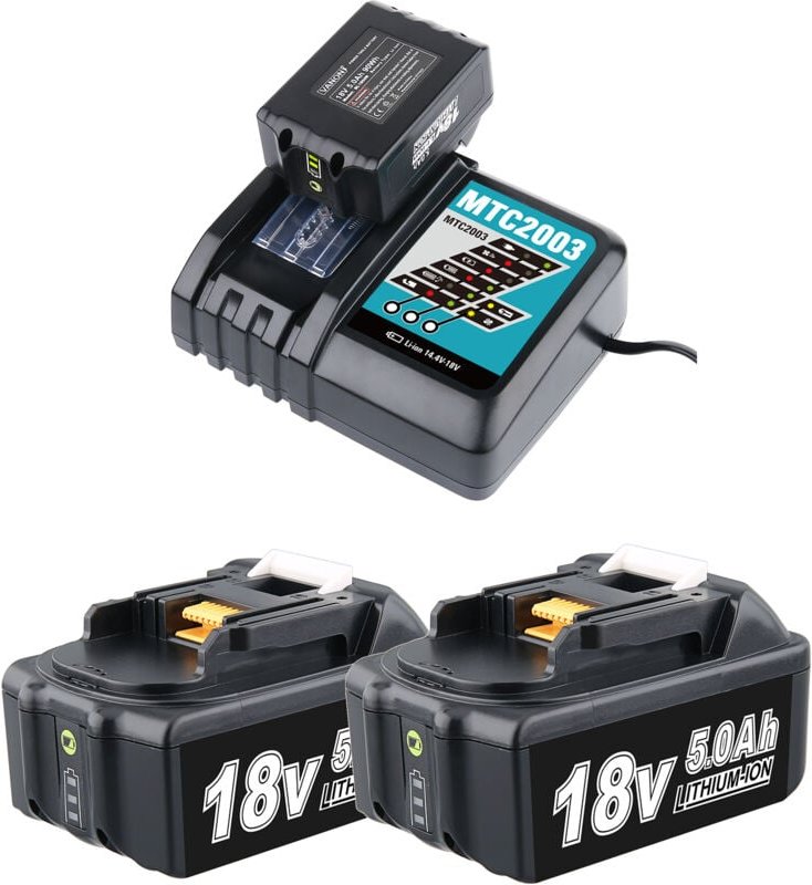 2X Akku 18V 5.0Ah Ersatzakku für Makita akku 18V+DC18RF Ladegert kompatibel mit BL1860 BL1860B BL1850 BL1850B BL1840 BL1...