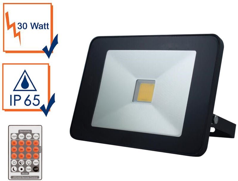 Perel - 30 Watt led Strahler Bewegungsmelder & Fernbedienung, 4000 Kelvin, IP65, 15x21cm