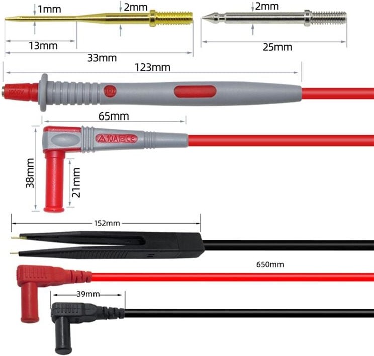 Tlily - P1503E-Serie Universal-Multimeter-Sonden-Messleitungen-Kit Ersatznadel-Testerspitze ic SMD-Testhaken Krokodilkle...
