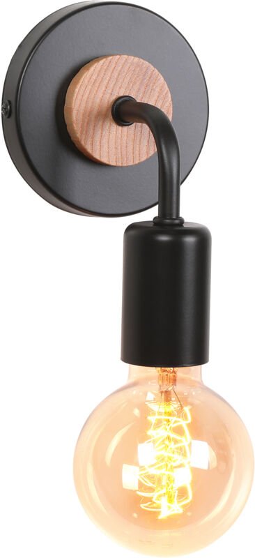 Wandlampe Vintage Innen Holz Wandleuchte E27 Metall Lampenkopf für Flur Schlafzimmer Wohnzimmer - Schwarz (Ohne Glühbirn...