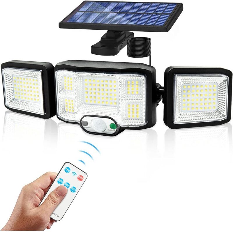 Solar-Wandleuchte für den Außenbereich, LED-Lampe, 3 Köpfe, 192 LEDs, Bewegungsmelder, Flutlicht, Sicherheitslampe, Bele...