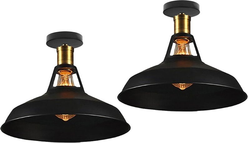 Axhup - Deckenlampe 27cm Deckenleuchte Industriell Vintage Eisen Lampenschirm Schwarz Lampe für Flur, Balkon, Treppe - 2...
